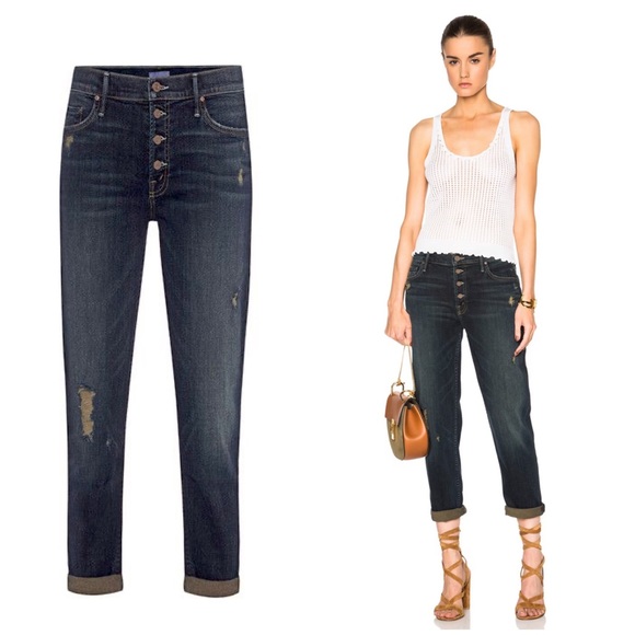 MOTHER Distressed Cropped Tapered Boyfriend Jeans Size 24 - Picture 4 of 12
